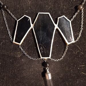 Triple coffin vial stained glass necklace